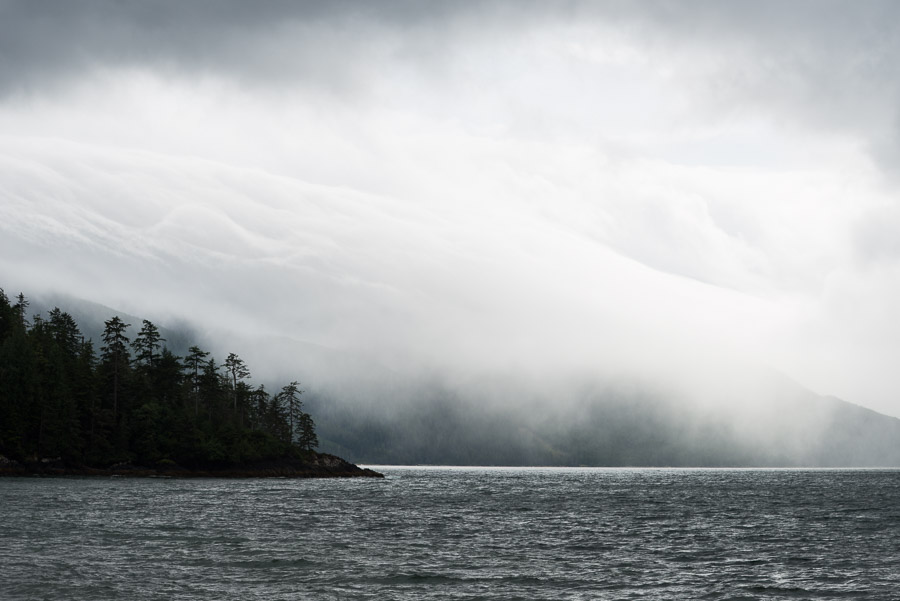Moody weather moves through Rennell Sound while we take a much-needed rest day. The wild and mountainous west coast of Graham Island is exposed to open ocean and the weather that comes with it - and we certainly experienced it. One memory that has stuck with me: the trees we were camped amidst were so thick that the rain did not get through.