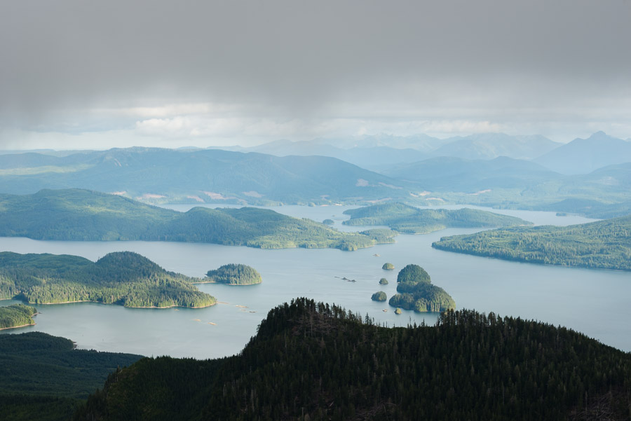 A picturesque and almost aerial view (due to the steep climb) of the winding narrows south of Graham Island.
