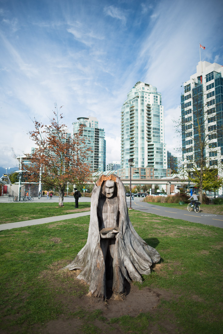 There. Though at this point I feel a bit like I imagine this carved stump might feel: a piece of the wild out of place amidst the urban bustle around me.